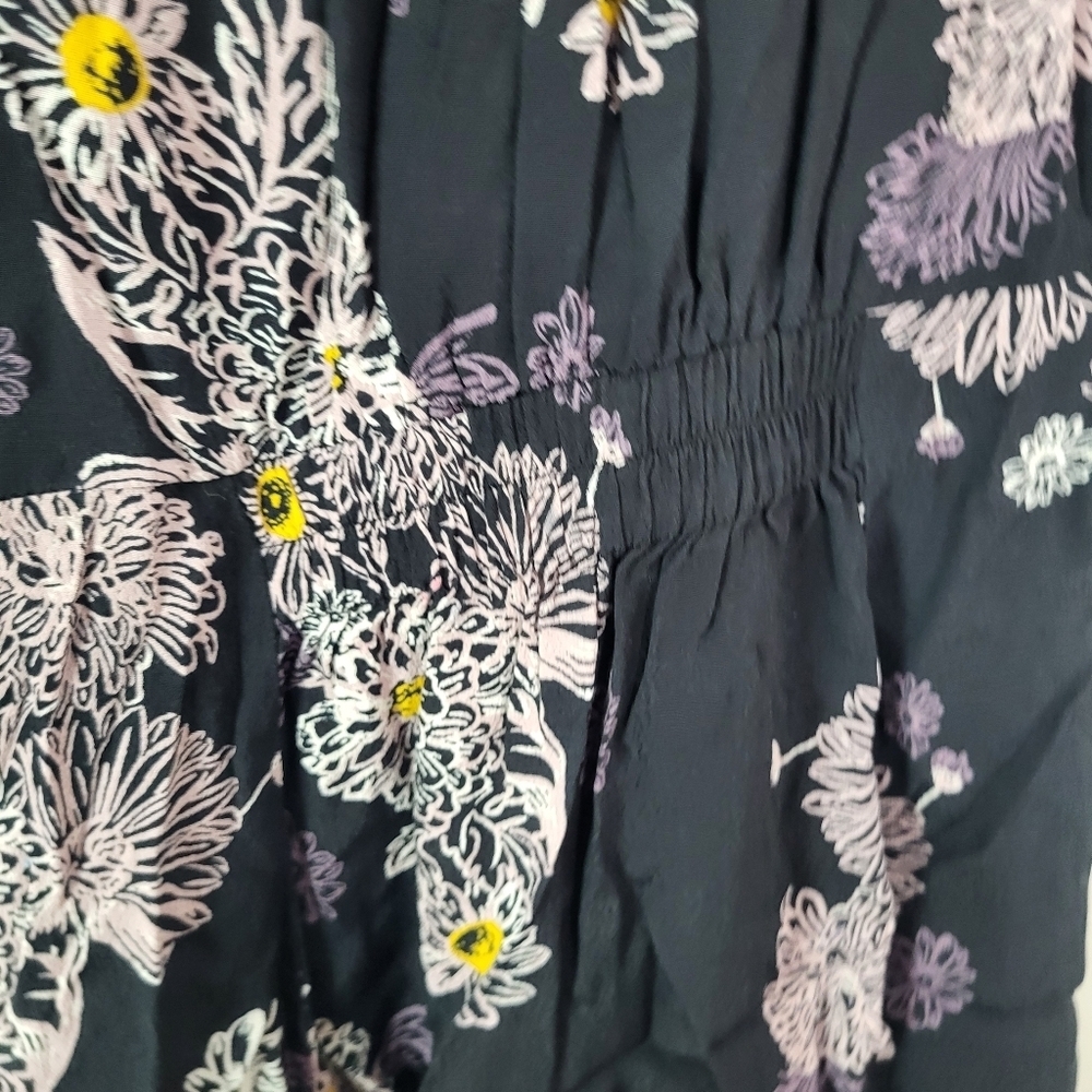 Free People Floral Black and Purple Women's Dress Sz Medium - Picture 4 of 5